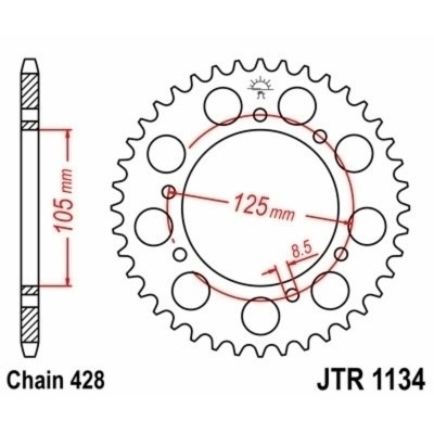 Corona JT SPROCKETS acero estándar 1134 - Paso 428 JTR1134.48