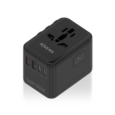 ADAPTADOR AISENS ENCHUFE UNIVERSAL VIAJE CARGADOR USB GAN 35W NEGRO