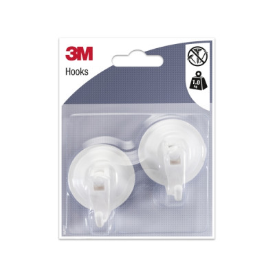 3M Pack de 2 Ganchos con Ventosa - Cierre de Palanca - Soporta hasta 1kg - Color Blanco