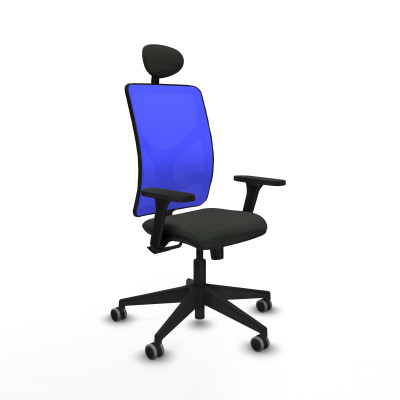 Motilla sincro malla azul bali negro brazos 3D base piramidal cabecero fijo ruedas 65mm engomadas