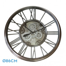 Reloj De Pared Turin Niquel 86x86x8,5cm Engranajes Con Movimiento
