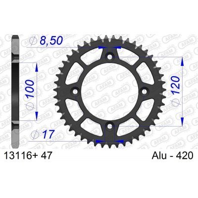 Corona AFAM aluminio ultraligera anodizada 13116 - Paso 420 13116+47