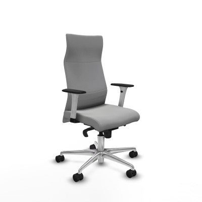 Albacete dirección sincro similpiel gris claro brazos 1D blancos base aluminio ruedas 65 nailon