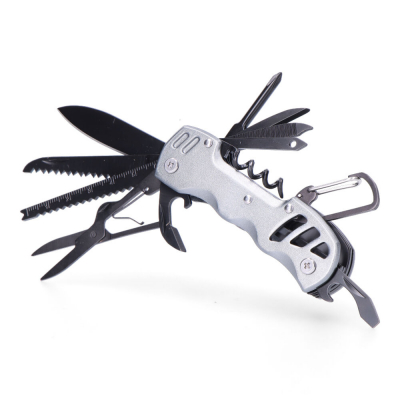 Multiherramienta con mosquetón modelo plateado, serie k2