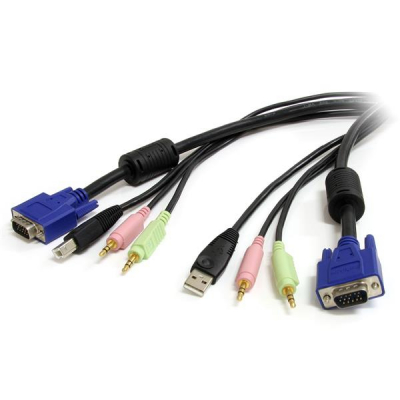 Cable KVM Audio y Vídeo de 1,8m Todo en Uno VGA USB A USB B HD15 Mini Jack Micrófono Altavoces - 4 en 1