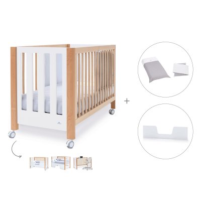 Cuna-cama-sofá-escritorio madera/blanco (4en1) 60x120 cm + textil Carezza · Occa