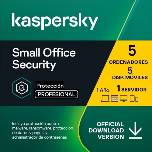 Kaspersky Small Office Security - 5 Dispositivios - 5 Móviles - 1 Servidor - 1 Año - Licencia Digital
