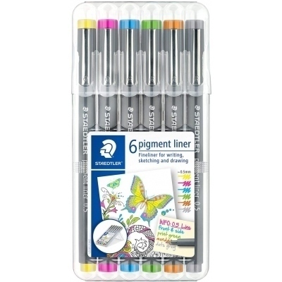 Staedtler Pigment Liner 308 Pack de 6 Rotuladores Calibrados - Trazo 0.5mm - Secado Rapido - Colores Surtidos