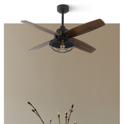 Ventilador Dc Aquilo Negro 1xe27 4Asp Roble 6Veloc C/Remoto Y Temporizador 44,5/57x119,4x119,4 Cm