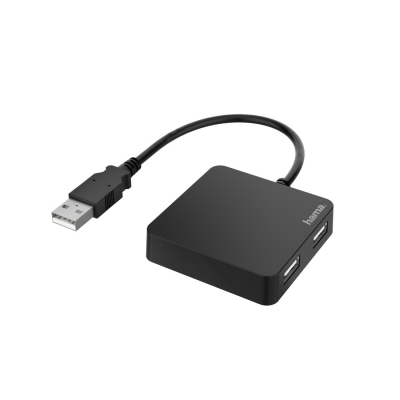 Hama | HUB USB 2.0 con 4 Puertos (Concentrador USB con 4 USB A, Compacto, Transferencia de Datos hasta 480 Mbits/s), Color Negro