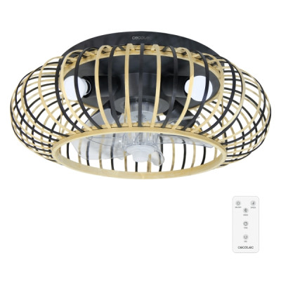 Cecotec EnergySilence LampAero 600 Natural Wood Ventilador de Techo con 5 Aspas y Luz - 20W - Tulipa de Madera - Lampara con 3 Tonos - Temporizador - 3 Velocidades - Modo Invierno - Color Negro