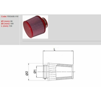 Filtro de aire BMC universal cónico Ø66mm x 110mm FMSA66-110