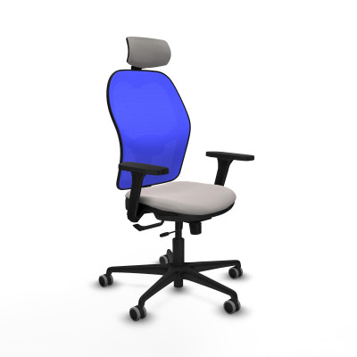 Jorquera traslack malla azul similpiel blanco brazos 3D base nailon cabecero 2D ruedas 65mm engomada