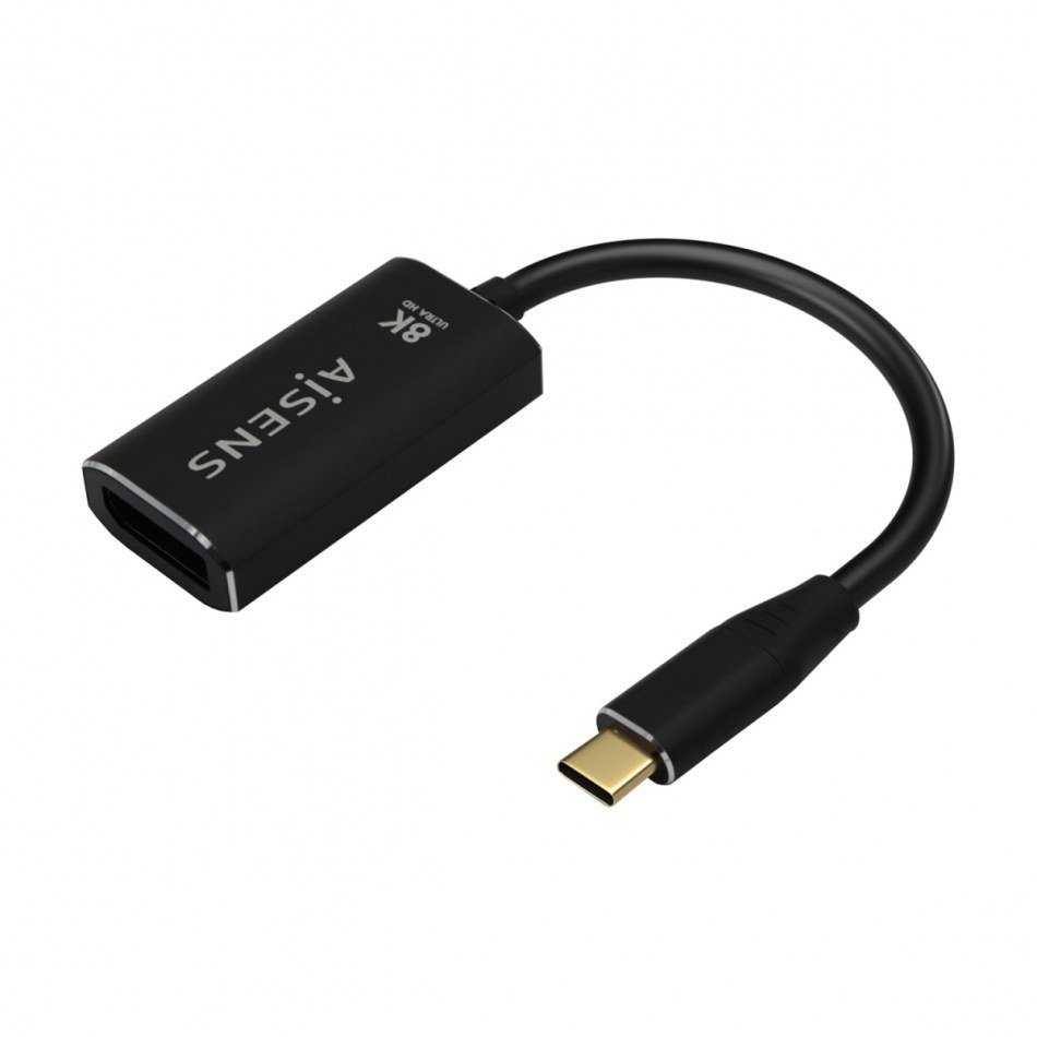 AISENS - CONVERSOR ALUMINIO USB-C A DISPLAYPORT 8K@60HZ, USB-C/M-DP/H, NEGRO, 15CM