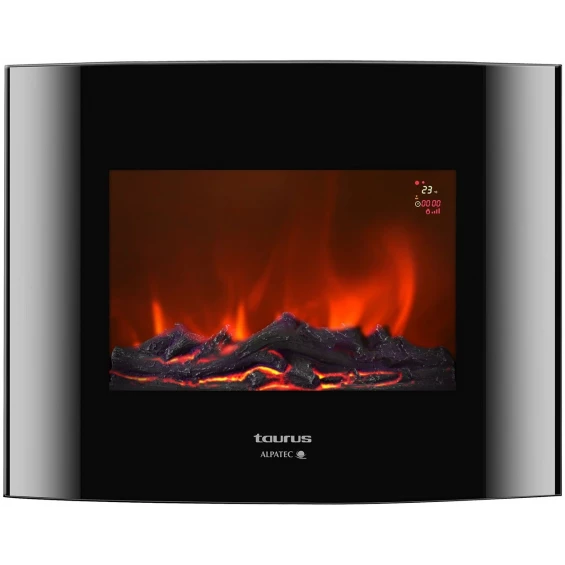 Chimenea eléctrica mural Taurus Toronto P, 2.000 W, 2 potencias, mando a distancia, negro