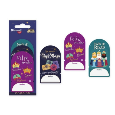 Etiquetas Adhesivas Reyes Magos Bismark - Pack 6 unidades | 3 diseños surtidos | Espacio para escribir