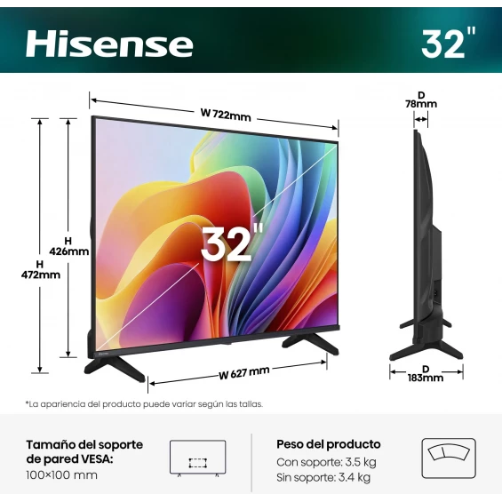 Televisor LED Hisense 32A4S, 32 pulgadas, HD, Smart TV VIDAA, HDR10, negro - imagen 2