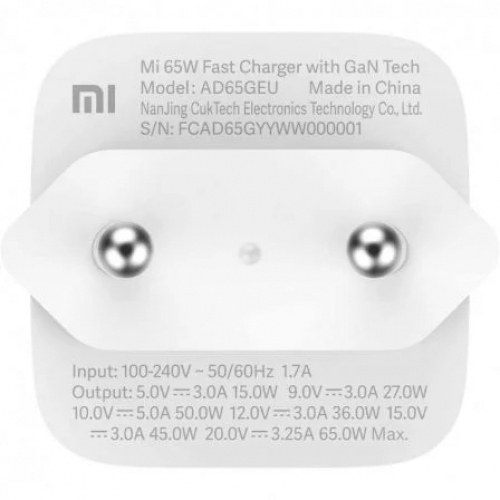 Cargador de Pared Xiaomi Mi Fast Charger/ 1xUSB Tipo-C/ 65W