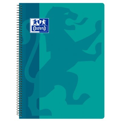 Oxford School Classic Cuaderno Espiral Tapa de Plastico Folio 4x4 - Resistente Tapa de Plastico - Cuadricula de 4x4 con Margen - 80 Hojas de Alta Calidad - Color Aqua