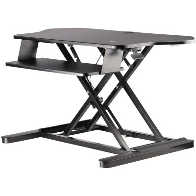 Convertidor Escritorio de Pie y Sentado de Esquina - con Bandeja para Teclado - con Superficie de 89cm x 53cm - Escritorio Ergonómico de Altura Ajustable - para Dos Monitores