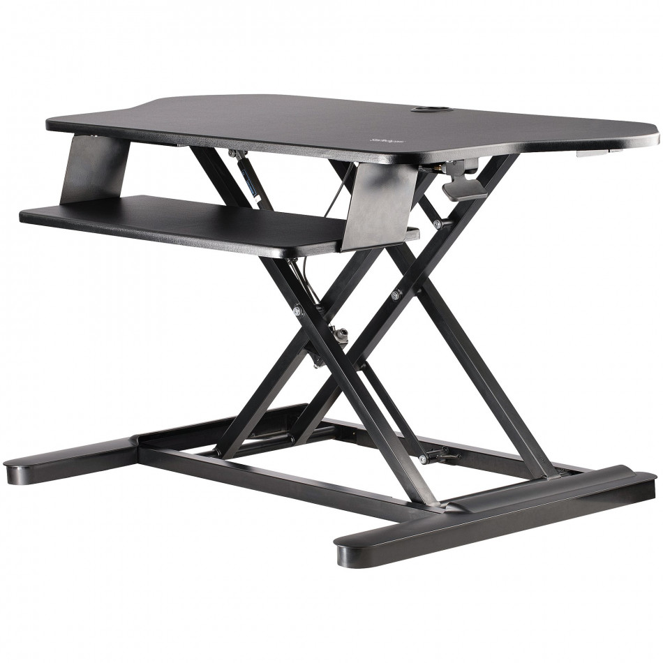 Convertidor Escritorio de Pie y Sentado de Esquina - con Bandeja para Teclado - con Superficie de 89cm x 53cm - Escritorio Ergonómico de Altura Ajustable - para Dos Monitores