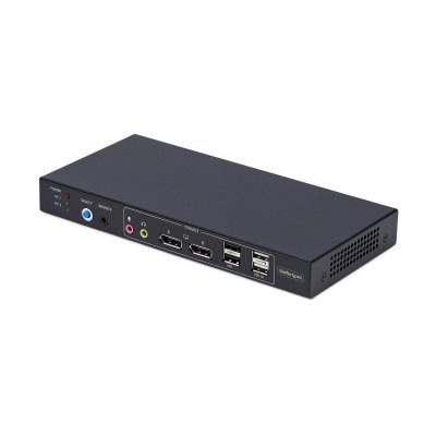 Switch KVM DisplayPort de 2 Puertos y 2 Pantallas - Conmutador KVM con Hub USB de 4 Puertos - con Matriz de Vídeo Dual View - 4K60Hz - Conmutado por Teclas de Acceso Rápido - DP 1.2 - TAA