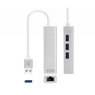 Hub USB 3.0 Nanocable 10.03.0403/ 3 Puertos USB/ 1 RJ45/ Gris