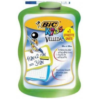 Bic Velleda Kids Pizarra Escolar Blanca y Milimetrada + 1 Marcador Velleda Azul + 1 Borrador - Dimensiones: 20x30cm - Colores Aleatorios