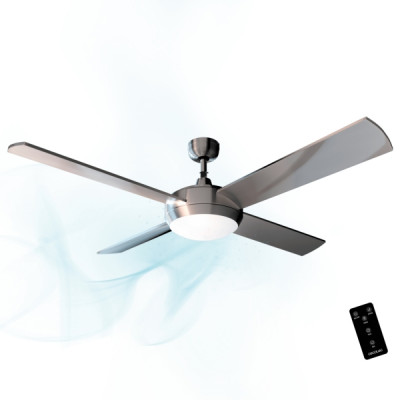 Cecotec EnergySilence Aero 570 Ventilador de Techo con 4 Aspas y Luz LED Integrada - 60W - Diametro de 52 - Mando a Distancia - Temporizador - 3 Velocidades - Modo Invierno/Verano - Acero Inoxidable