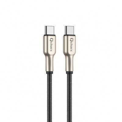 Cable qcharx new york tipo c a tipo c 3a 20w - 1 m - zinc metálico cordón plateado blindado