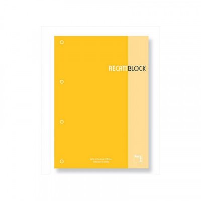 RECAMBIO XBLOCK DIN A4 TAPA CARTÓN 4 TALADROS 80 HOJAS PAPEL 90GRS. CUADRICULA 5X5 + GRECA COLOR AMARILLO PACSA 21162