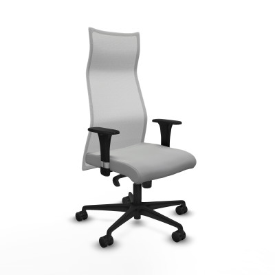 Albacete malla sincro malla blanca similpiel gris claro brazos 1D base nailon ruedas 65 mm nailon