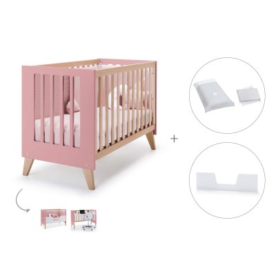 Cuna-escritorio-cama 60x120 cm madera/rosa (3en1) + textil Galaxy · Nexor