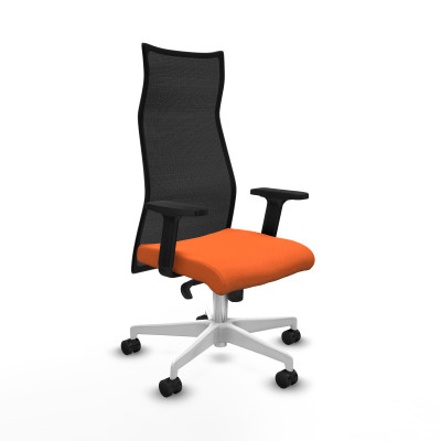 Albacete malla sincro malla negra bali naranja brazos 2D base blanca ruedas 65 mm nailon