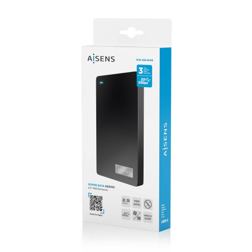 AISENS - Caja Externa 2,5 9.5mm SATA a USB-C USB3.1 Gen1, Negra