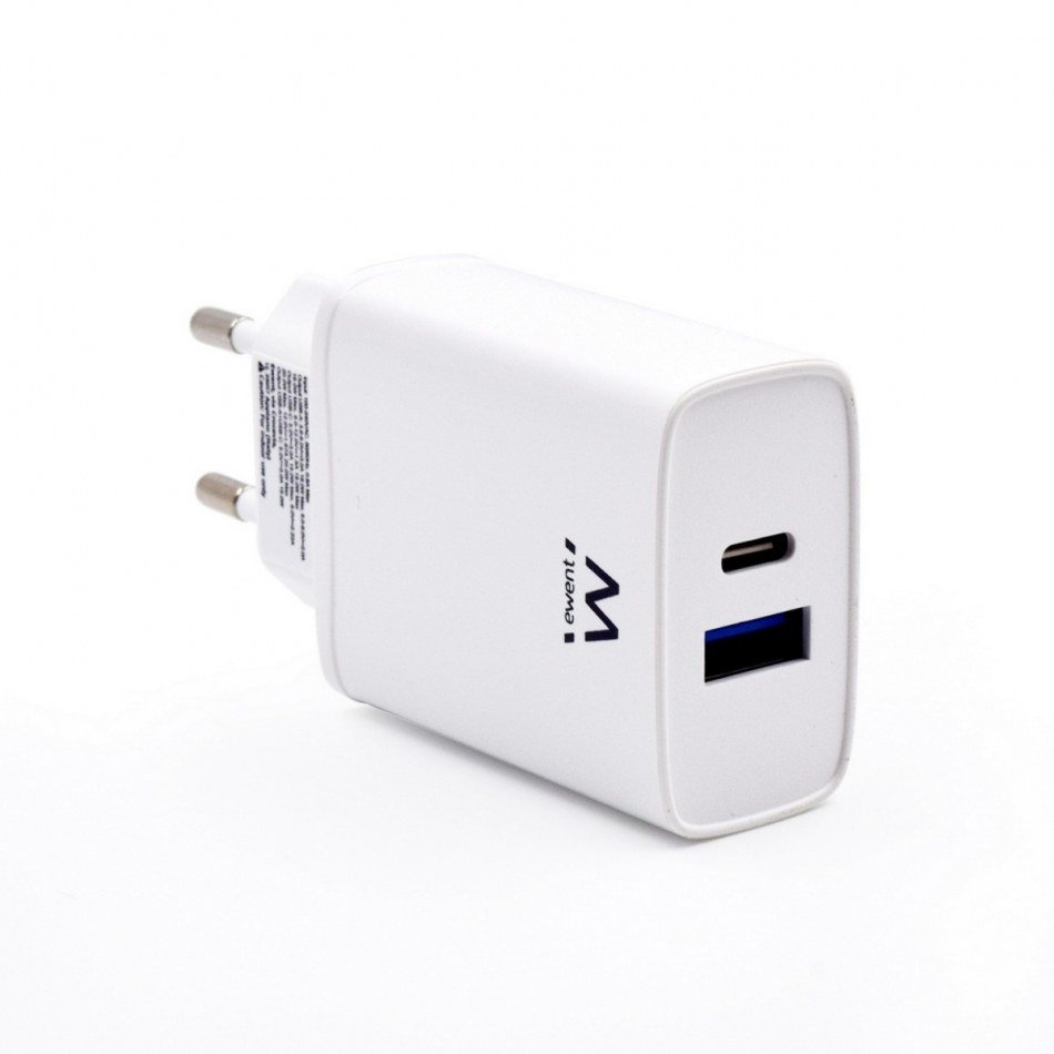 EWENT EW1321 Cargador rapido Q3 20w Usb-C y Usb-A