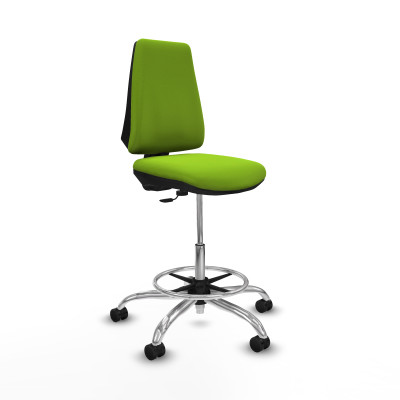 Taburete Elche CP similpiel pistacho base cromada ruedas 65mm nailon