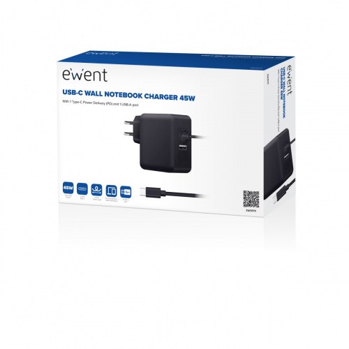 EWENT Cargador USB-C PD 45W + Puerto USB-A