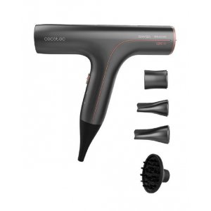 Secador de pelo Cecotec Bamba Ionicare 6000 RockStar Soft Pro, motor digital, bajo consumo, iones reales, Extreme Protect, autolimpieza, 4 accesorios, gris