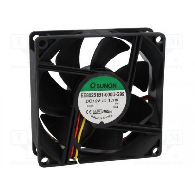 VENTILADOR 12Vdc 92x92x25mm 1,73W 3 Cables BOLAS Sunon