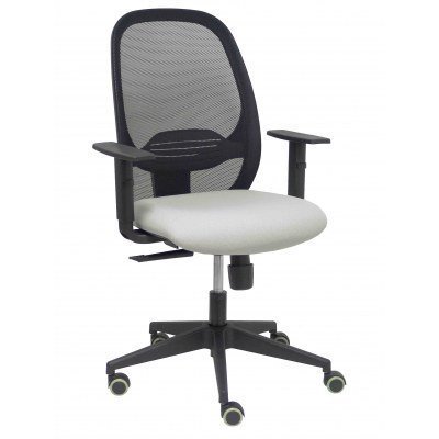 Silla Cilanco negra malla negra asiento bali gris claro brazo regulable.