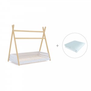 Cama cabaña Montessori madera 70x140 cm + toldo Mint · Homy Life