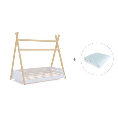 Cama cabaña Montessori madera 70x140 cm + toldo Mint · Homy Life