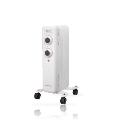 Daewoo DW9501 Radiador de Aceite - Potencia 1000W - 5 Elementos - Termostato Regulable - Ruedas - Asa de Transporte - Indicador Luminoso - Color Blanco
