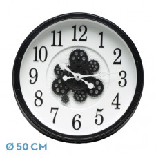 Reloj De Pared Berrocal Negro/blanco 50x50x6cm Engranajes Con Movimiento