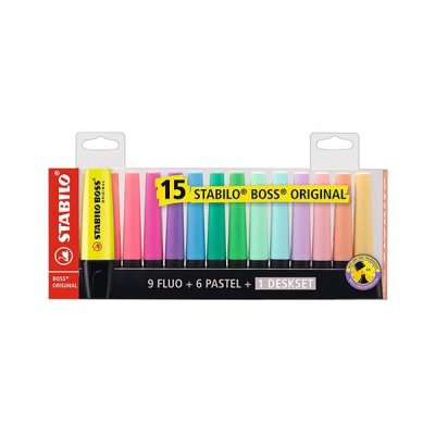 STABILO Marcador fluorescente Boss Original - Punta biselada - Trazo 2 mm y 5 mm - Colores surtidos - Set 15 ud edicion limitada