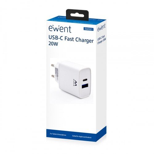 EWENT EW1321 Cargador rapido Q3 20w Usb-C y Usb-A