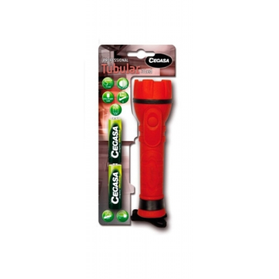 Cegasa Profesional Linterna de 3 LED - Cuerpo de Goma Antideslizante - Resistente a Golpes y Humedad - Funciona con 2 Pilas LR6 (Incluidas)