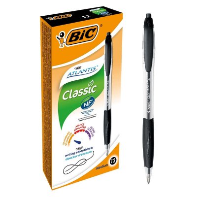 Atlantis Classic Negro Bolígrafo de punta retráctil con mecanismo de giro Medio 12 pieza(s)