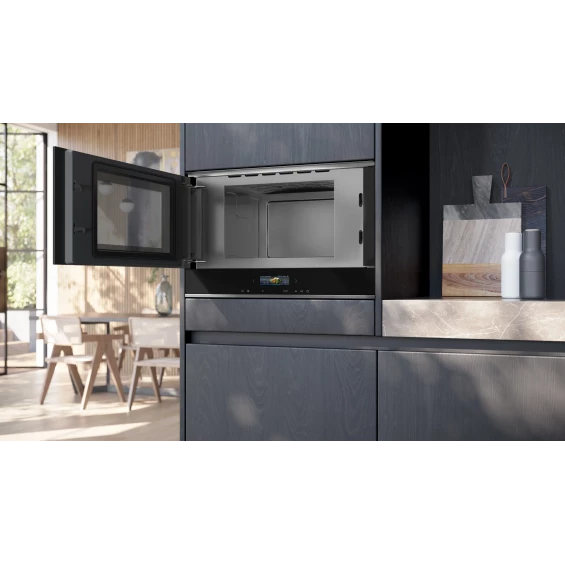 Microondas integrable Siemens BF722L1B1 iQ700, 21 litros, 900 W Inverter, TFT táctil, 7 programas automáticos, humidClean, apertura lateral, negro - imagen 2